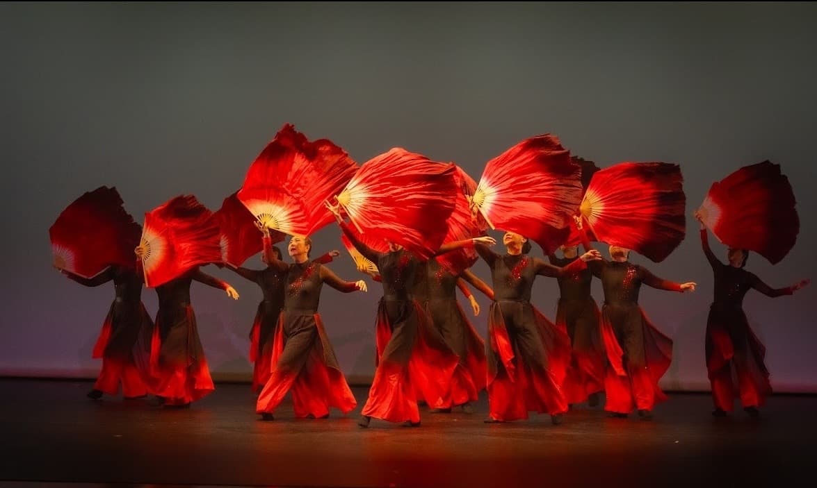 YUE Dance Studio red fan dance performance